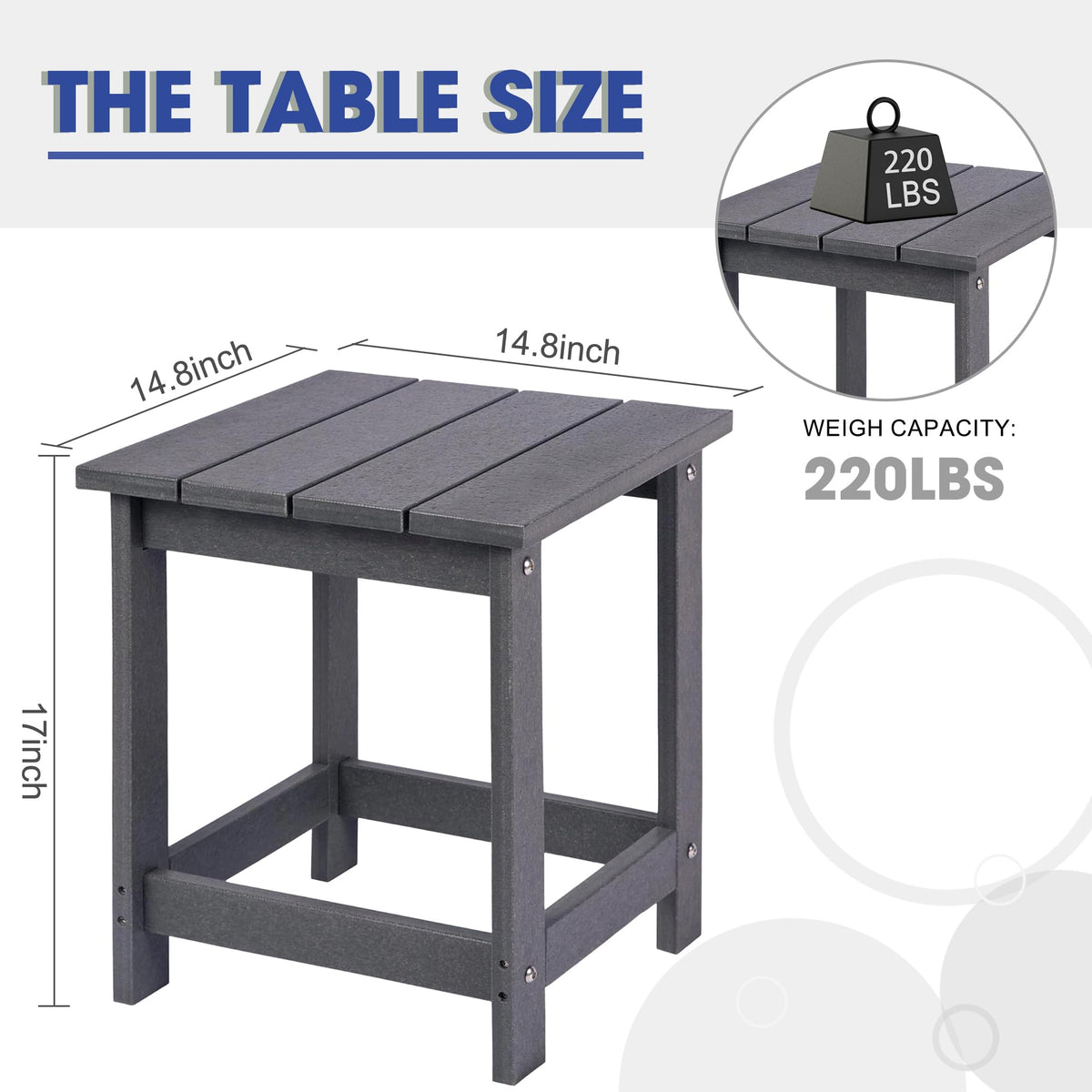 LZRS HDPE outdoor end table grey withstands weather and wear