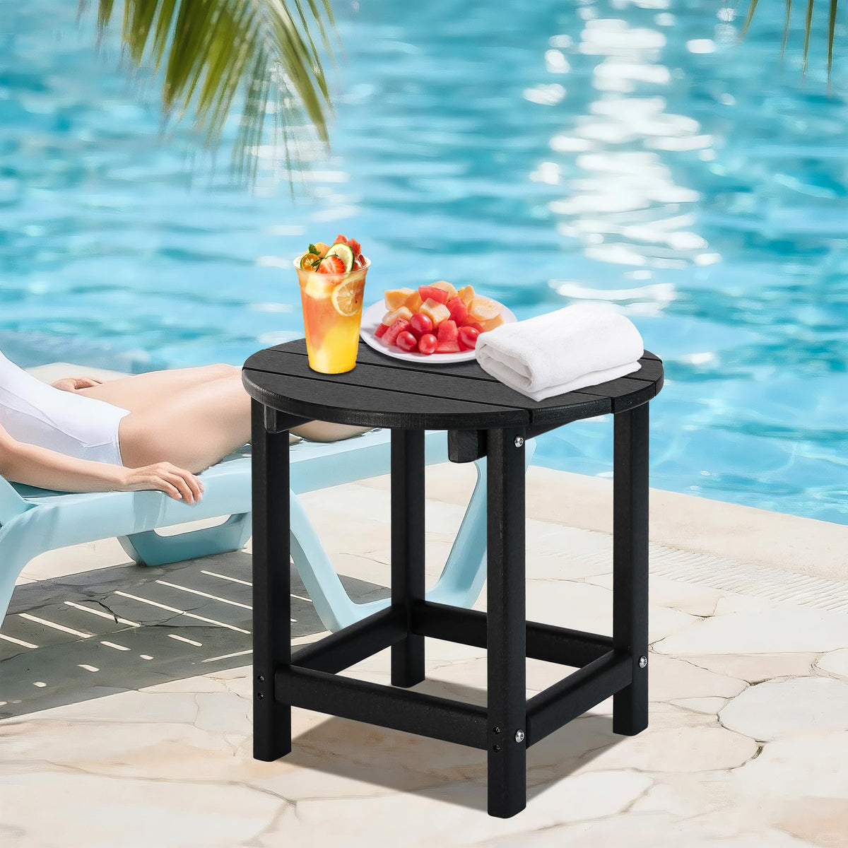 LZRS poolside table adds surface space beside the pool with easy care.
