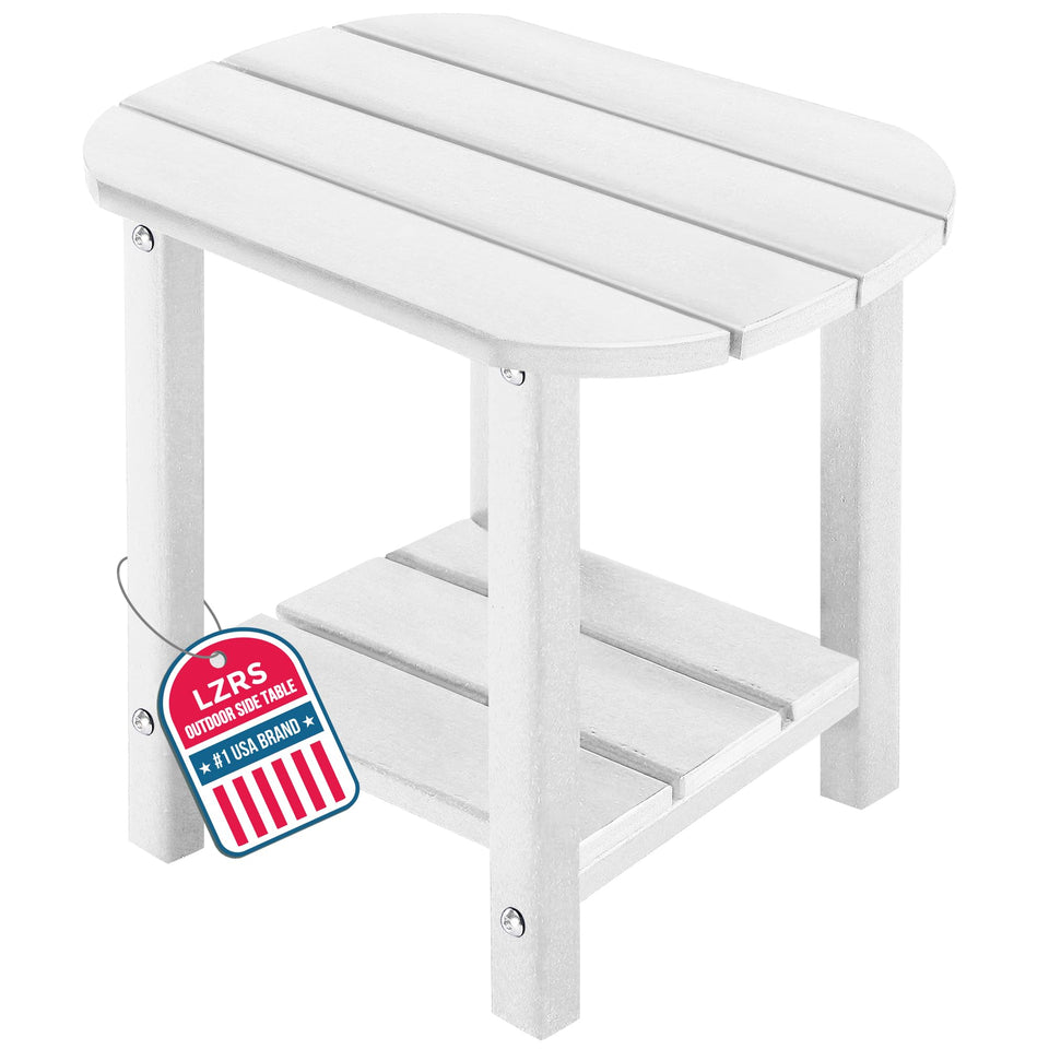 LZRS two-tier patio side table with wood texture, ideal for drinks and snacks outdoors