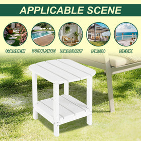LZRS two-tier table beside deck or pool area for organized surfaces