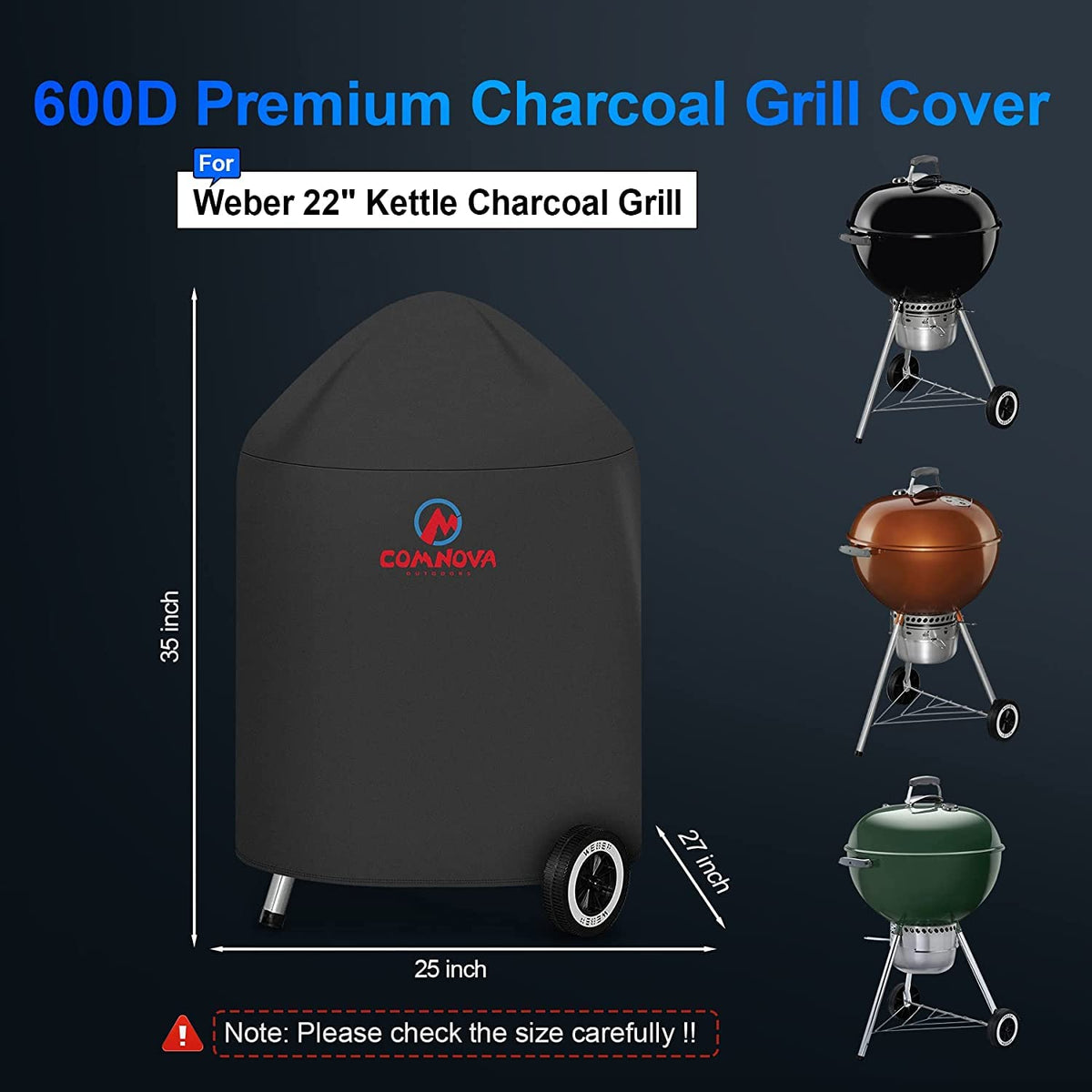 M COMNOVA OUTDOORS Comnova 600D heavy-duty waterproof material shields grills from sun and moisture.