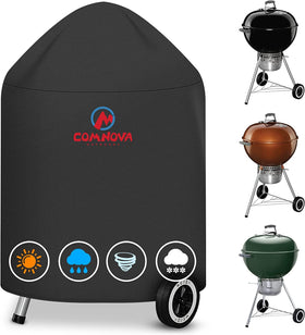M COMNOVA OUTDOORS Comnova charcoal kettle cover protects a Weber 22-inch grill from rain.