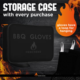 M MERCHENS BBQ gloves extend a 4.5-inch cuff to shield wrists.