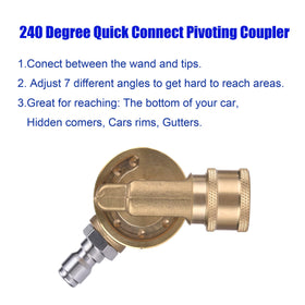 M MINGLE 240-degree rotation pivot shown for reaching tight angles