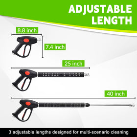 M MINGLE gun and hose with stainless steel components for durability.