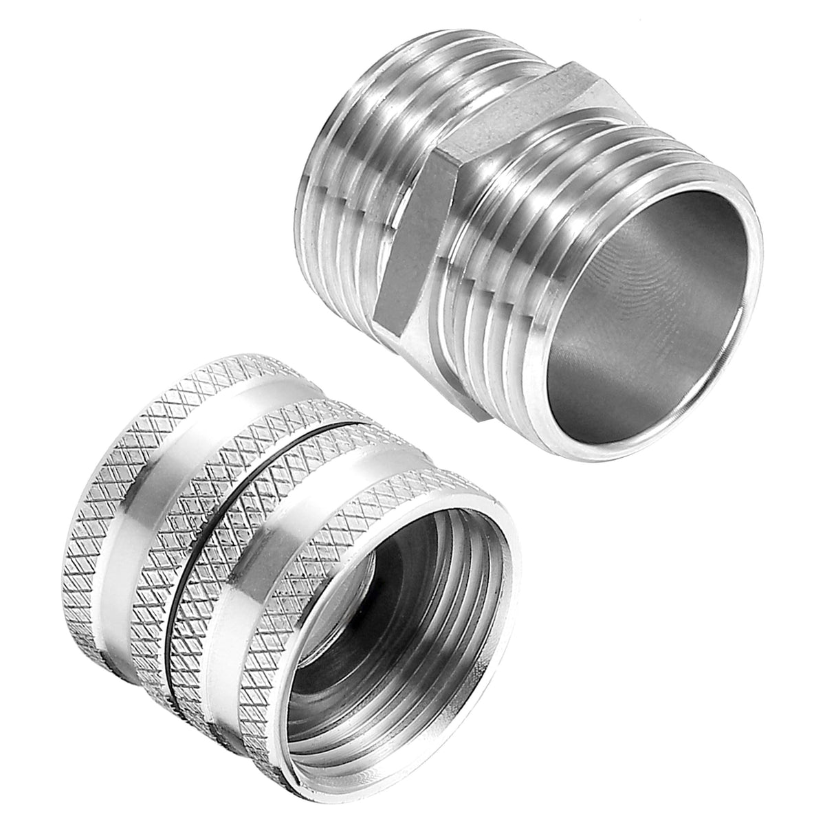 M MINGLE stainless steel hose connector close‑up showing durable finish