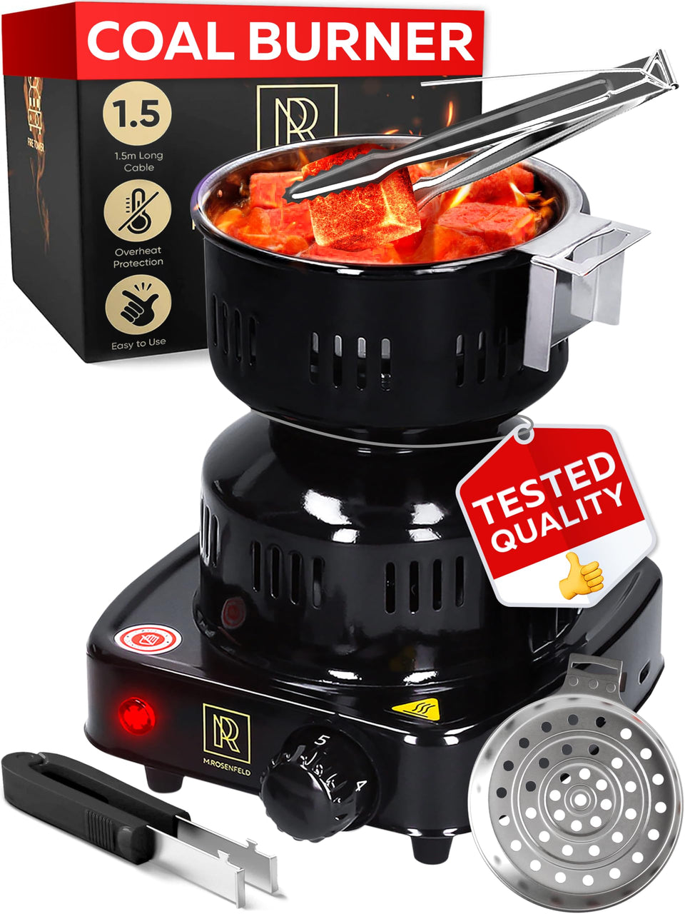M. ROSENFELD Charcoal Burner 450W electric starter heats coals quickly for grilling.