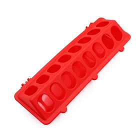 MACGOAL flip-top poultry feeder red reduces waste for small chicks.