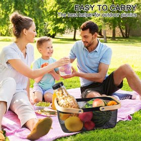 MACOIOR black wire mesh storage basket ideal for kitchen and garden tasks.