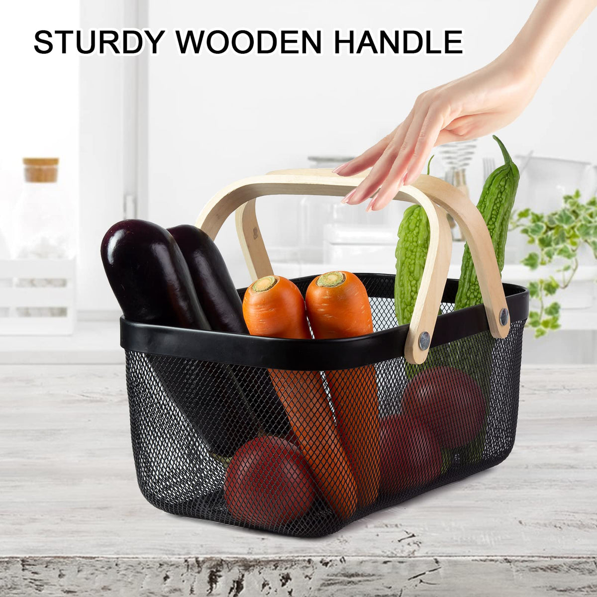 MACOIOR square-base wire basket stable placement on shelves and tables.