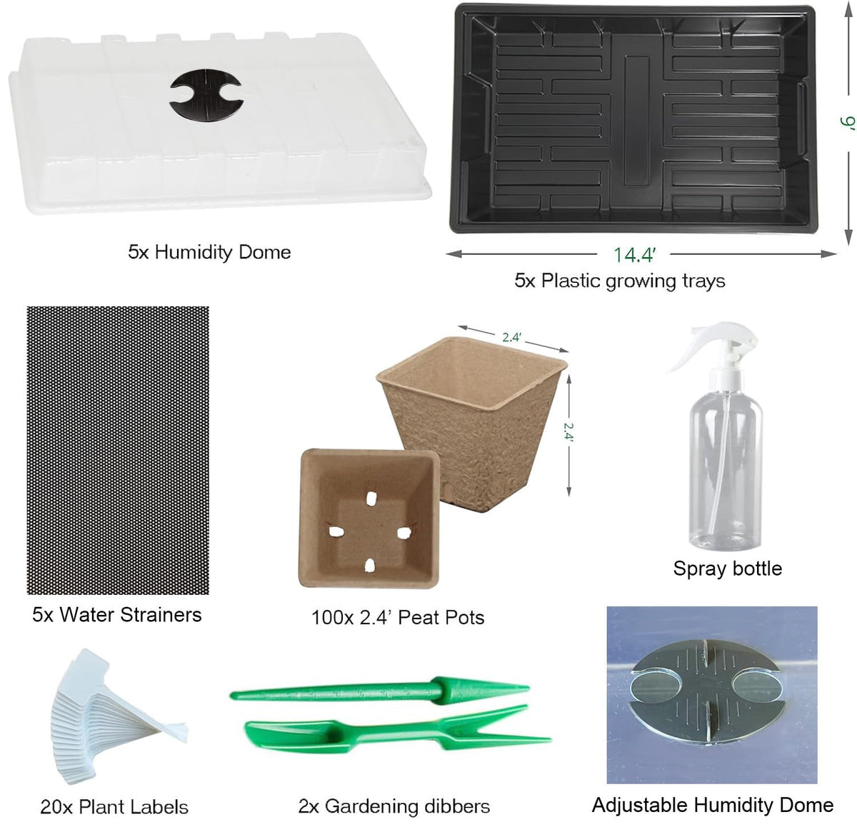 Macoya seed starter kit water strainer helps manage watering precisely.