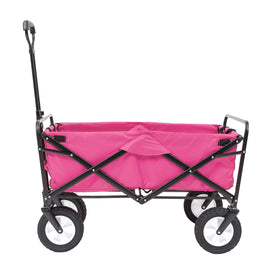 MacSports collapsible wagon in pink showing large exterior dimensions for gear transport