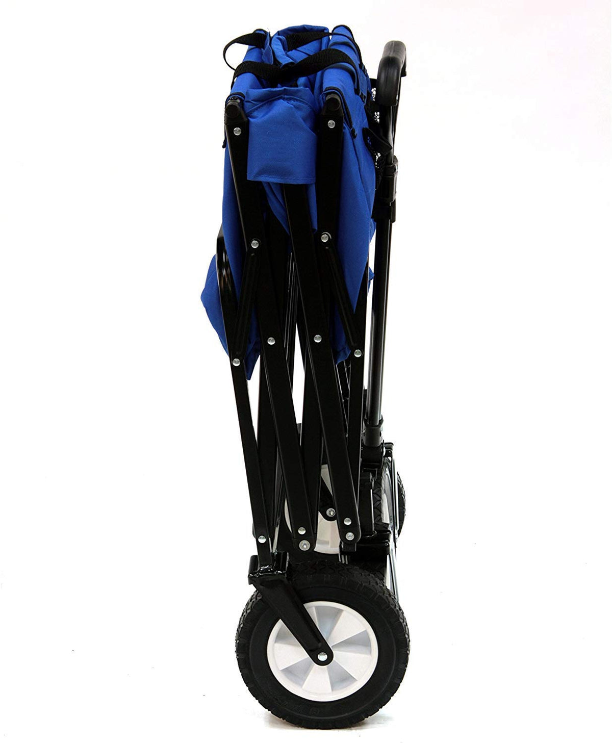 Blue wagon with adjustable handle for effortless transport on uneven terrain