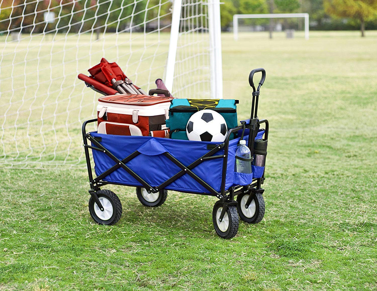 MacSports wagon with two mesh cup holders ready for outdoor use