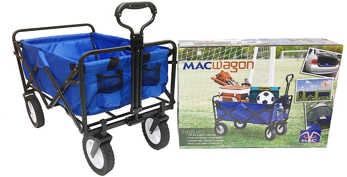 Durable 600D fabric on blue wagon resists dirt and cleans easily