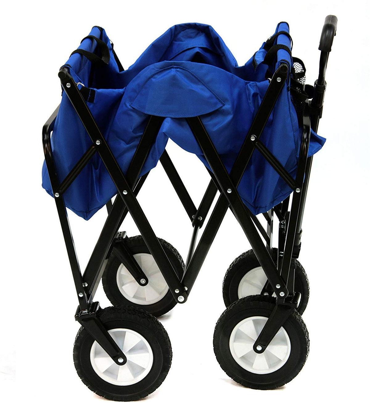 Open wagon shows accordion floor and roomy interior for bulky loads