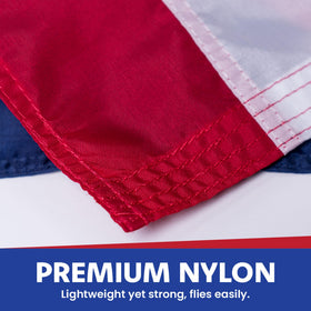 Made in USA Flags Lock-stitching and quadruple-stitched fly end prevent fraying.