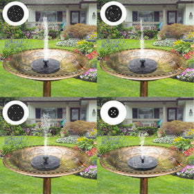 Mademax 1W solar pump nozzles enable varied fountain patterns for decorative water features.