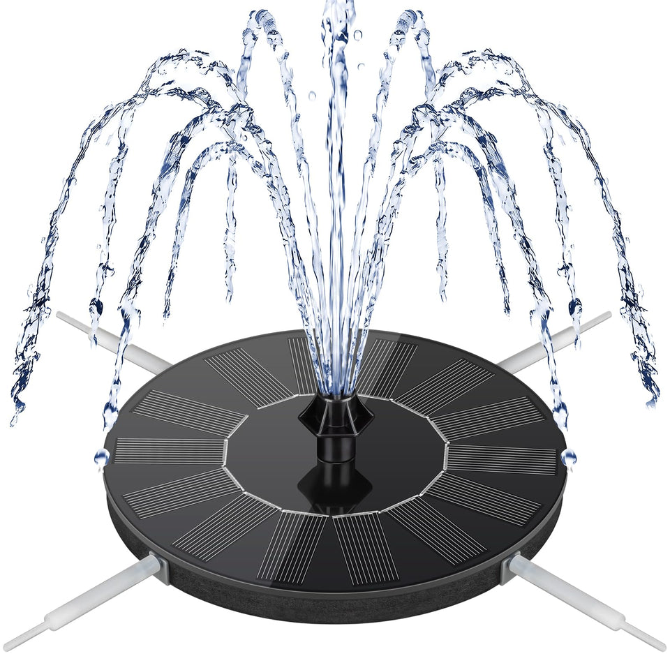Mademax birdbath fountain with eight nozzles for versatile water patterns.