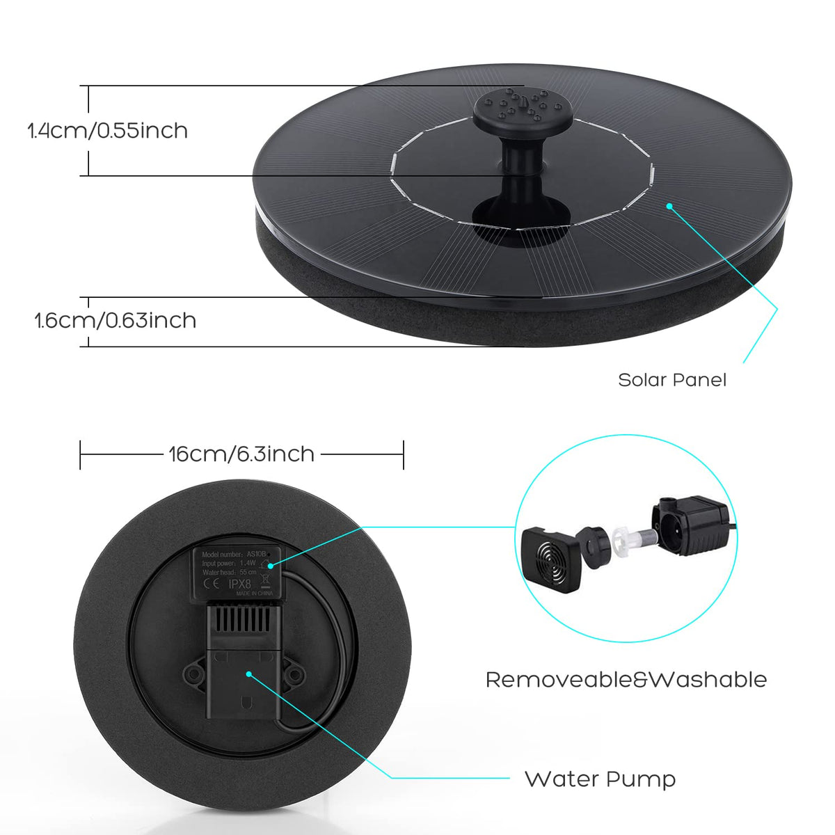 Mademax fountain installation in a pond or pool for decorative water movement.