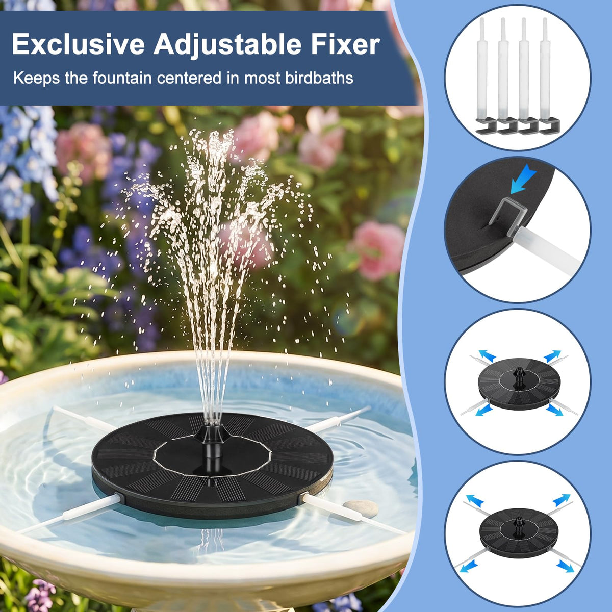 Mademax solar pump operating in direct sun powers fountain efficiently.
