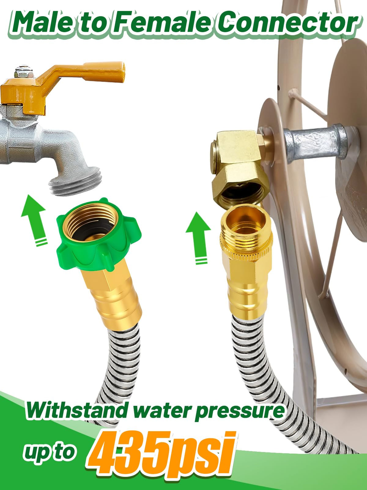 MADHOLLY leader hose stainless steel body boosts durability and weather resistance.