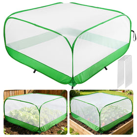 MADHOLLY pop-up garden netting in 4x4 setup protects vegetables from wildlife.