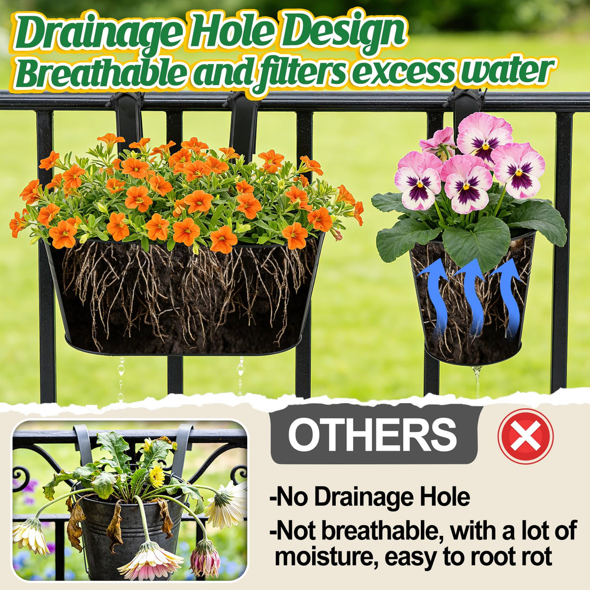 MADHOLLY round railing planter 5.1 inches, ideal for flowers