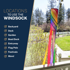 Madrona Brands Garden Windsock brightens yard spaces with playful rainbow motion.