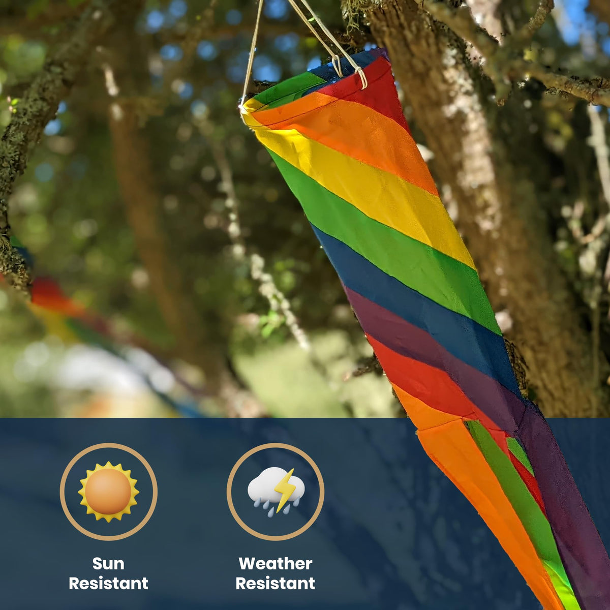 Madrona Brands Spiral Windsock tails dance, bringing dynamic color to patios and gardens.
