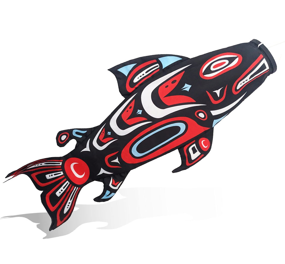 Madrona Brands Totem Salmon Windsock, 40inch, adds vibrant outdoor color to patios and docks.