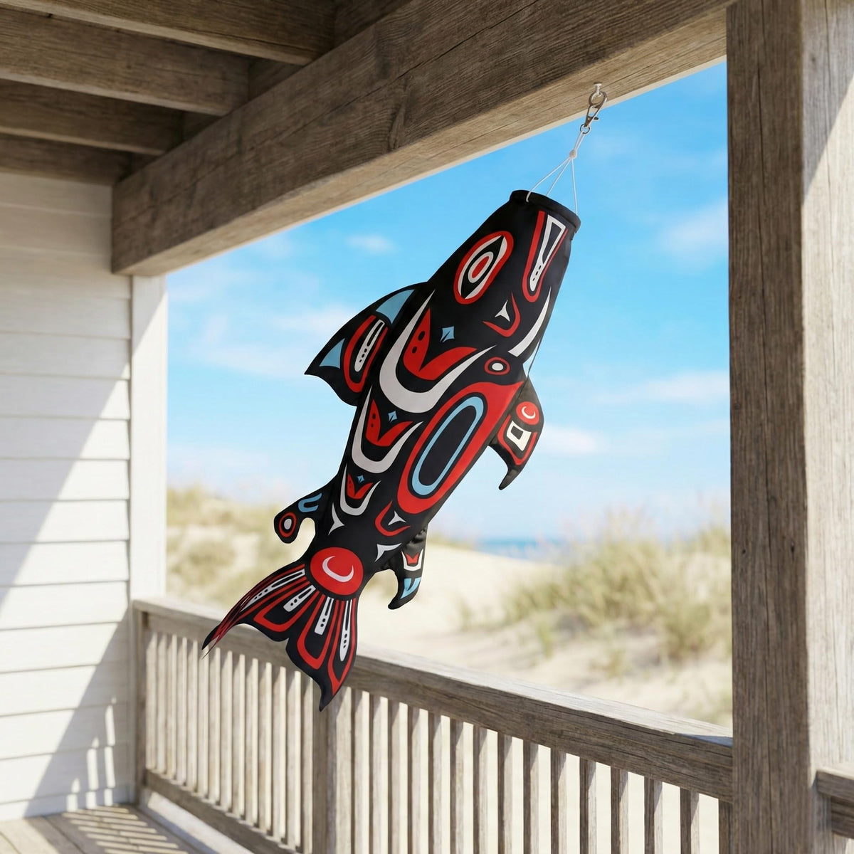 Madrona Brands windsock adds year-round charm near lakes and docks.