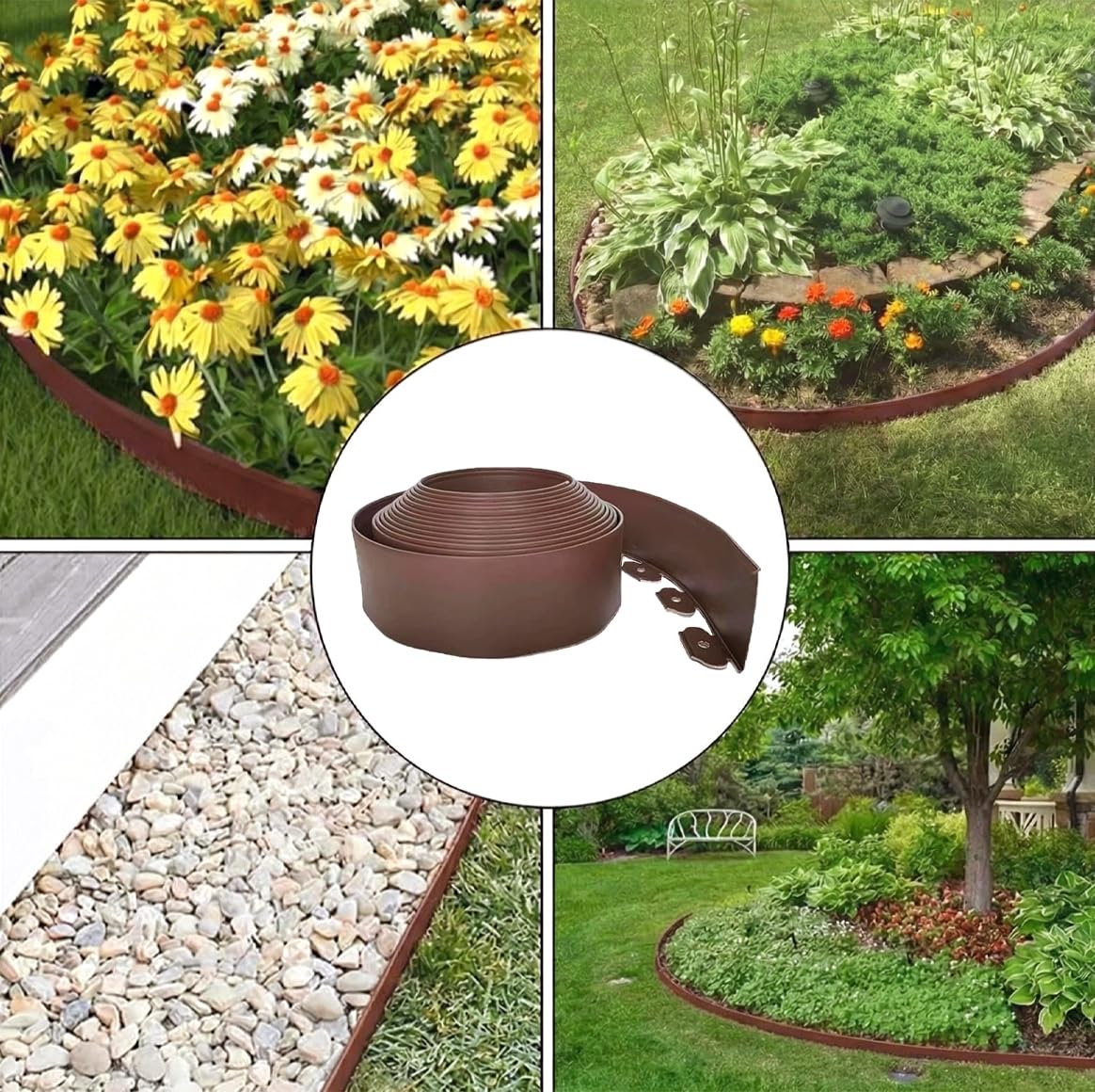 Maebeacae edging supports gardens, lawns, flower beds, trees, sidewalks, and pathways