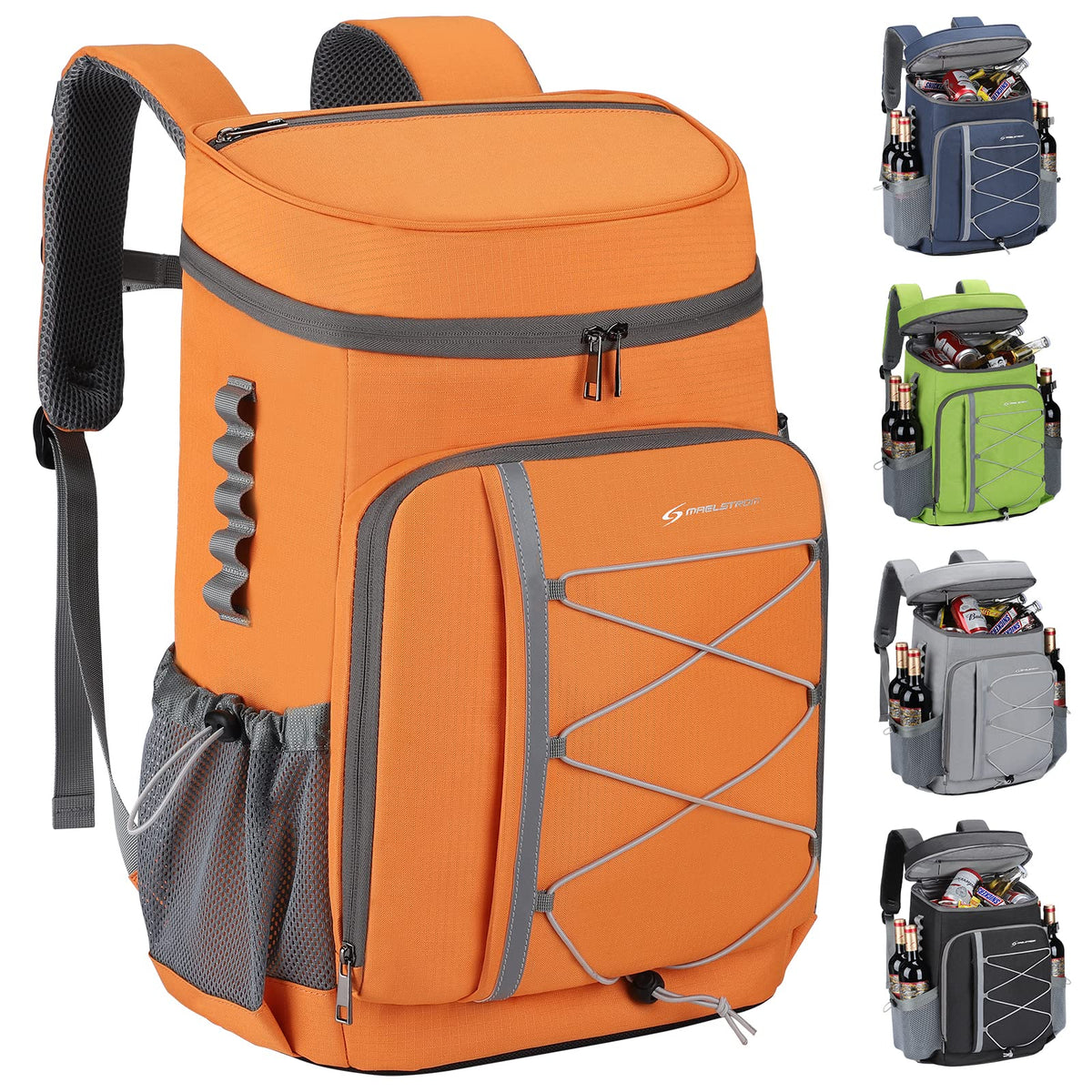 Maelstrom 35-can backpack cooler shows ample main storage for lunch and drinks on the go.