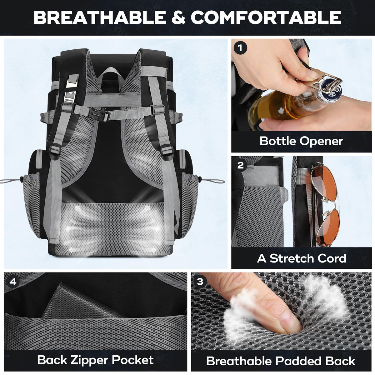 Maelstrom Backpack Cooler front elastic rope net fits picnic mats or towels.