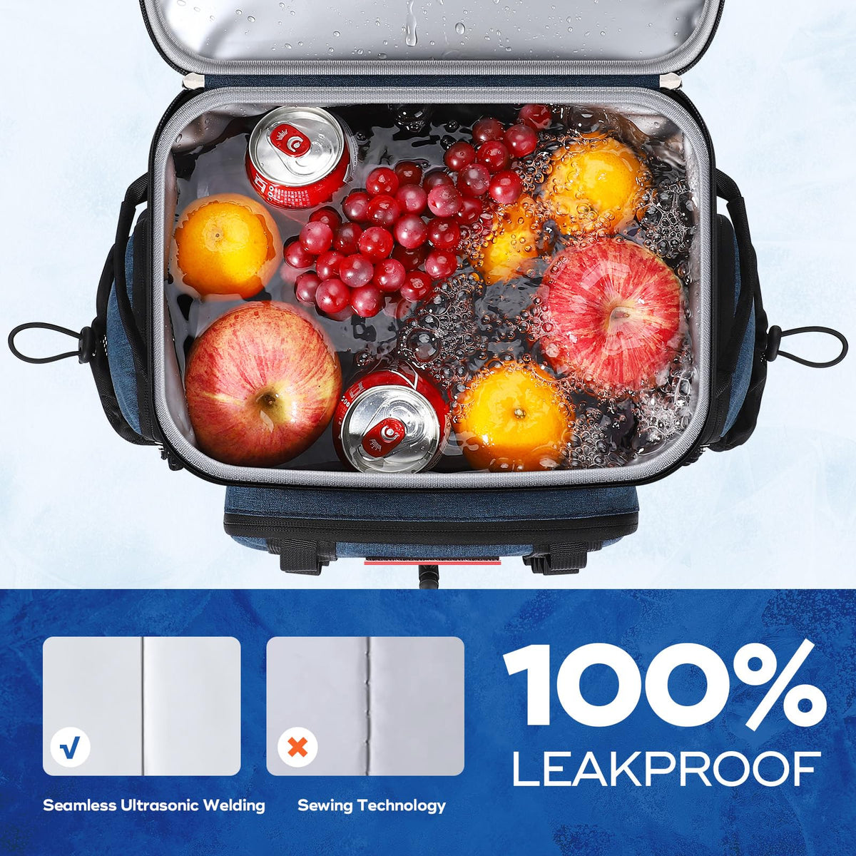 Maelstrom Backpack Cooler front pocket stores electronics and cables for quick access.