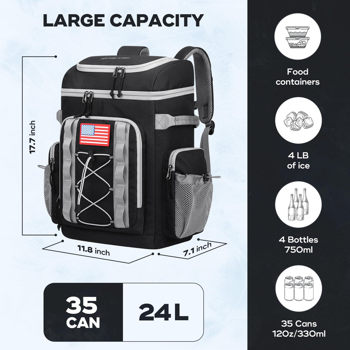 Maelstrom Backpack Cooler top pocket holds snacks and devices for quick access.
