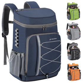 Maelstrom Cooler Backpack blue front view showing large capacity and organized layout