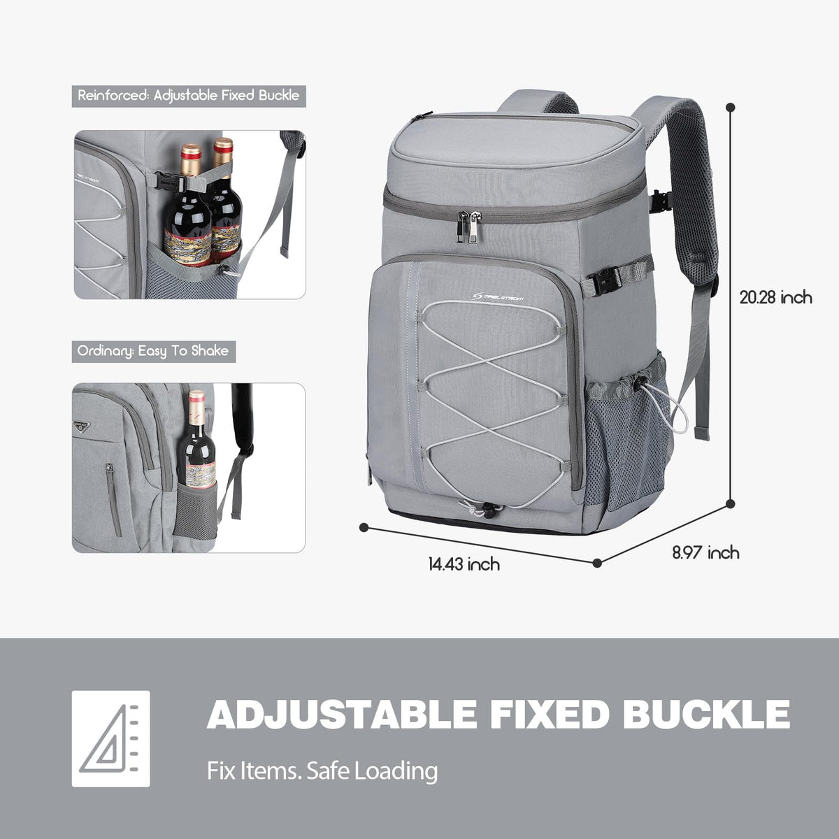Maelstrom Cooler Backpack strap includes stainless steel bottle opener for drinks
