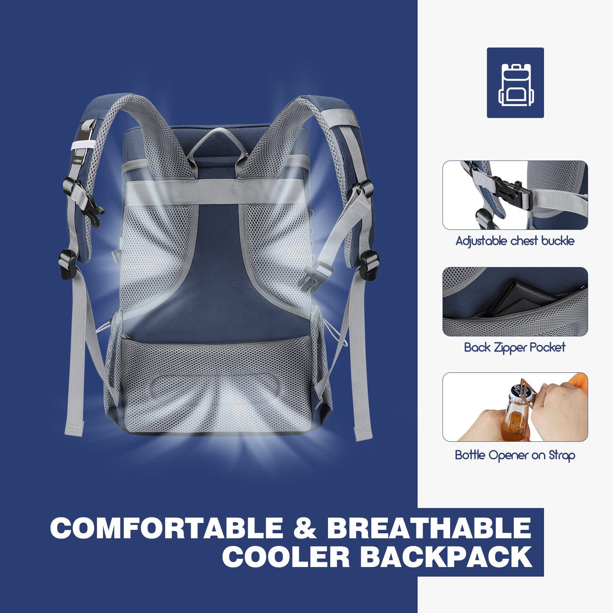 Maelstrom Cooler Backpack side mesh pocket secures water bottles.