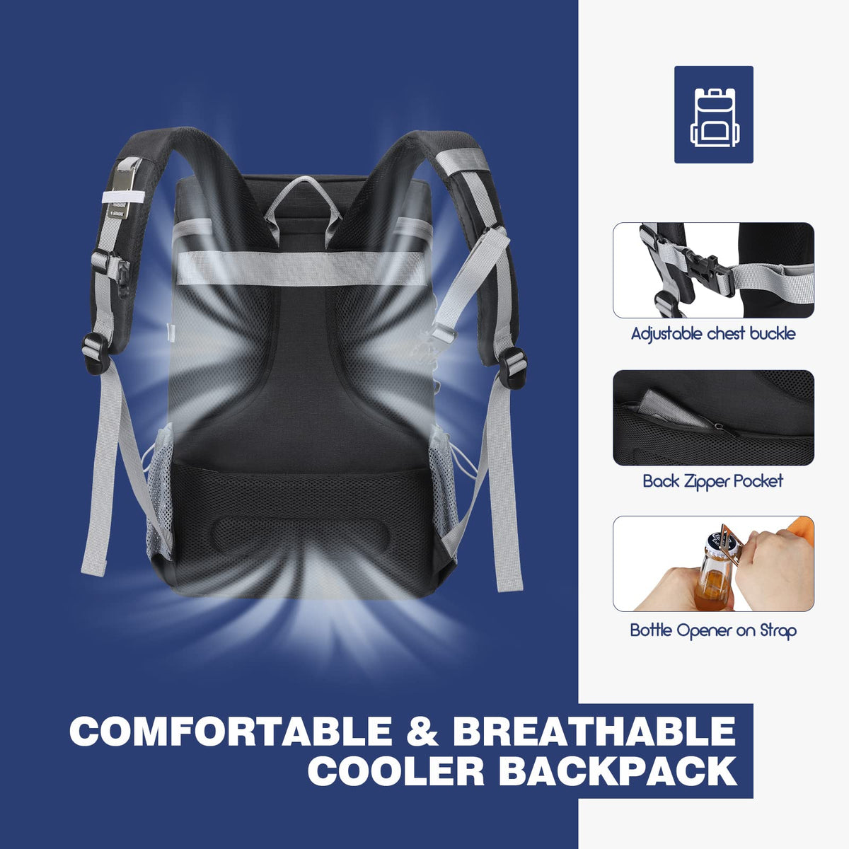 Maelstrom cooler backpack top pocket holds phone and snacks for easy reach.