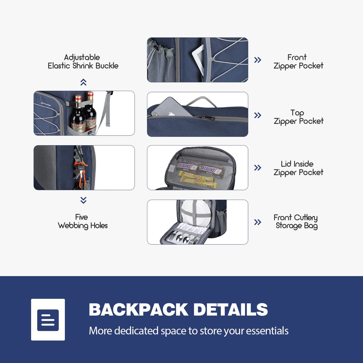Maelstrom Cooler Backpack top storage bag keeps utensils within reach.
