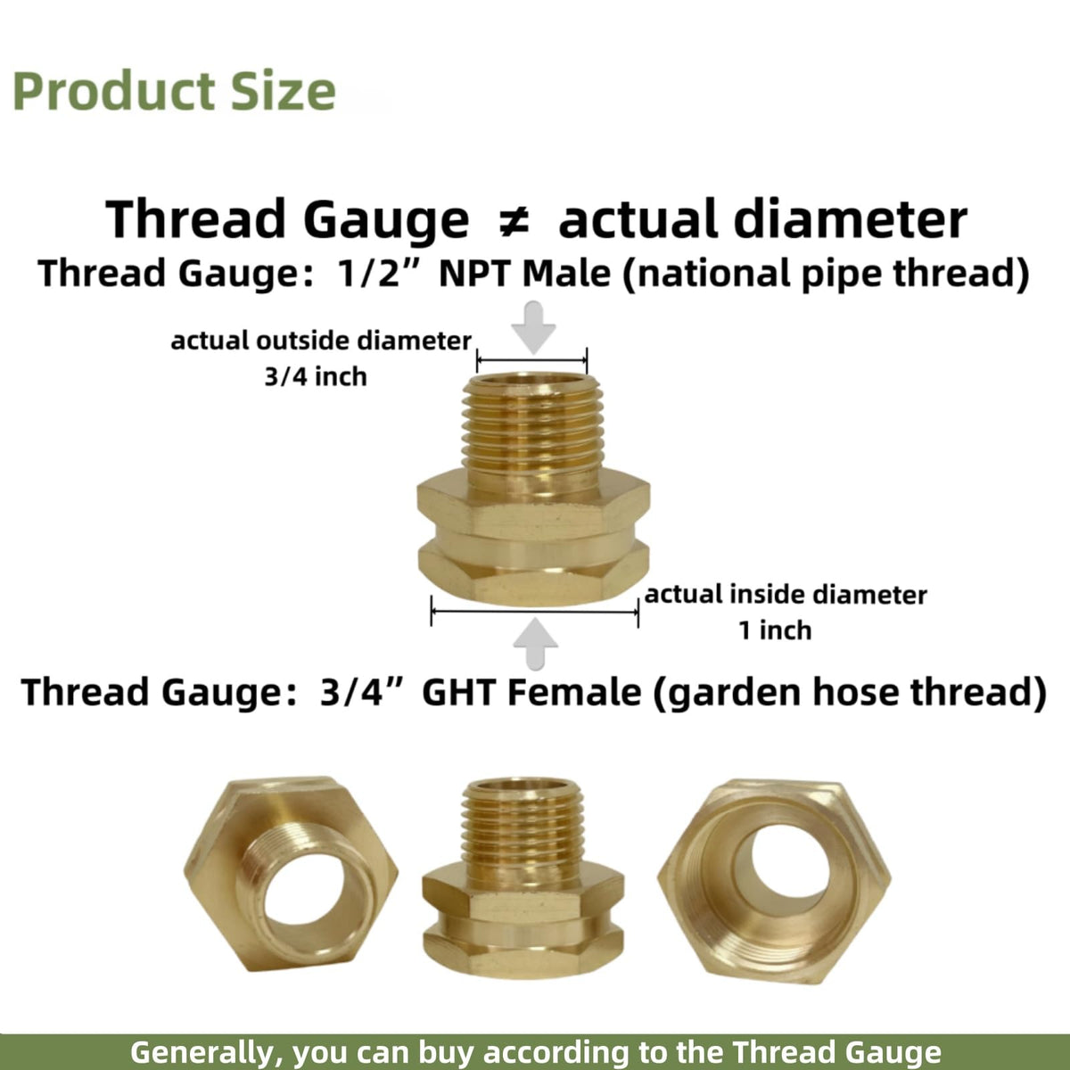 Maferliy brass connector, 3/4 GHT female to 1/2 NPT male, flexible setup.