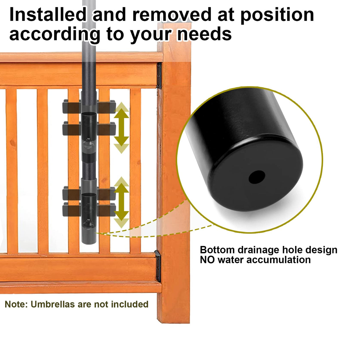 Magacyo baluster mount secures umbrella on fixed railing for reliable shade.