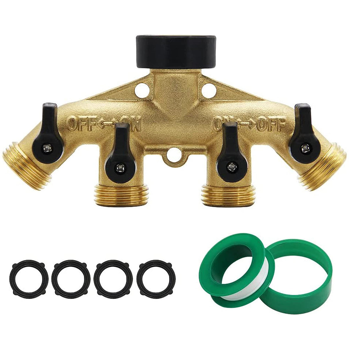 MAGGIFT ATDAWN 4-way brass hose splitter with four independent shutoffs for multitasking.