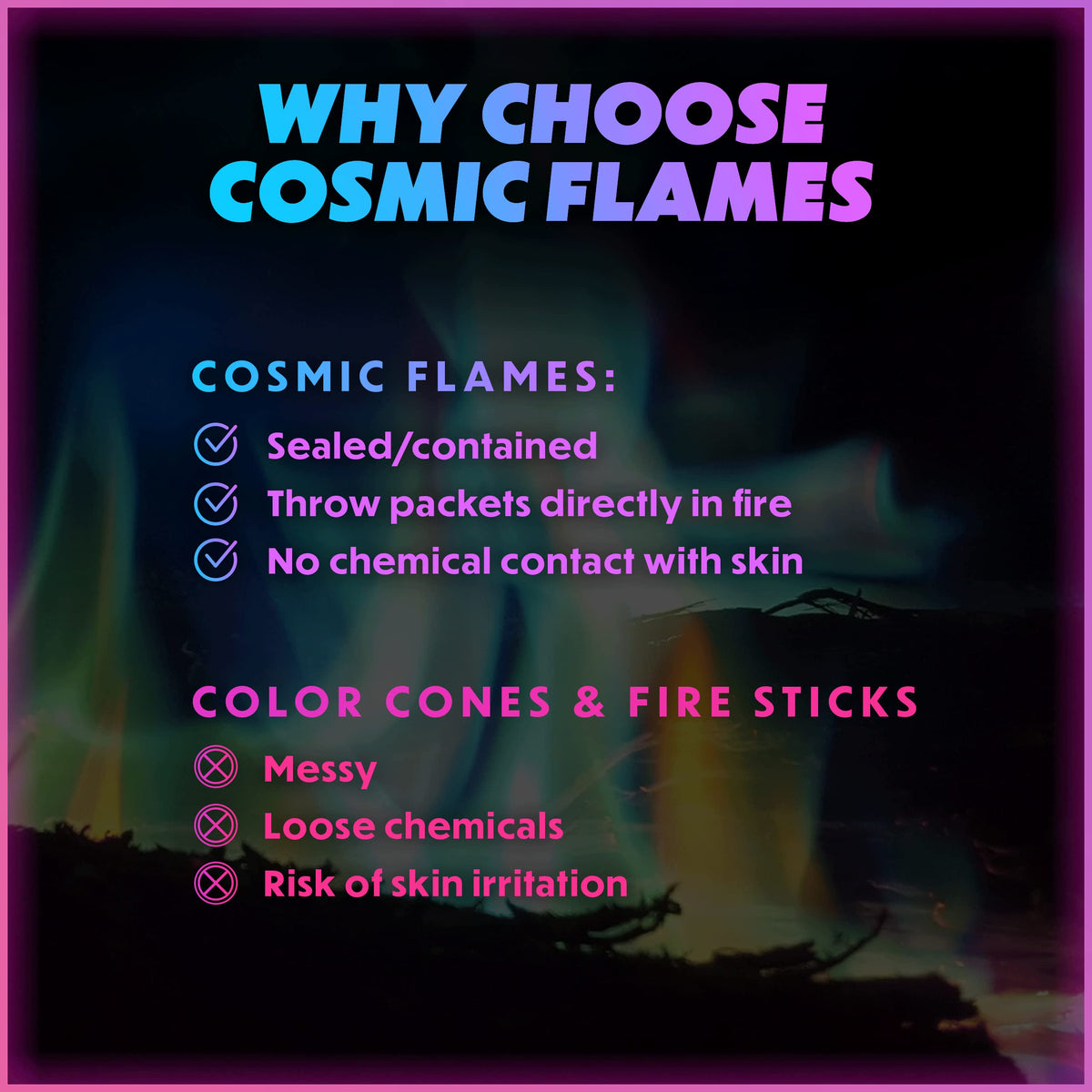 Magical Flames family-friendly color packets enhance backyard gatherings
