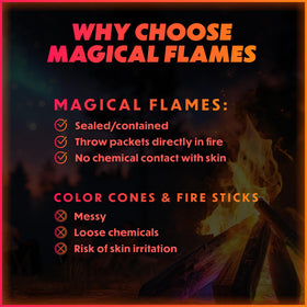 Colorful flames displayed safely in wood fires for family nights.