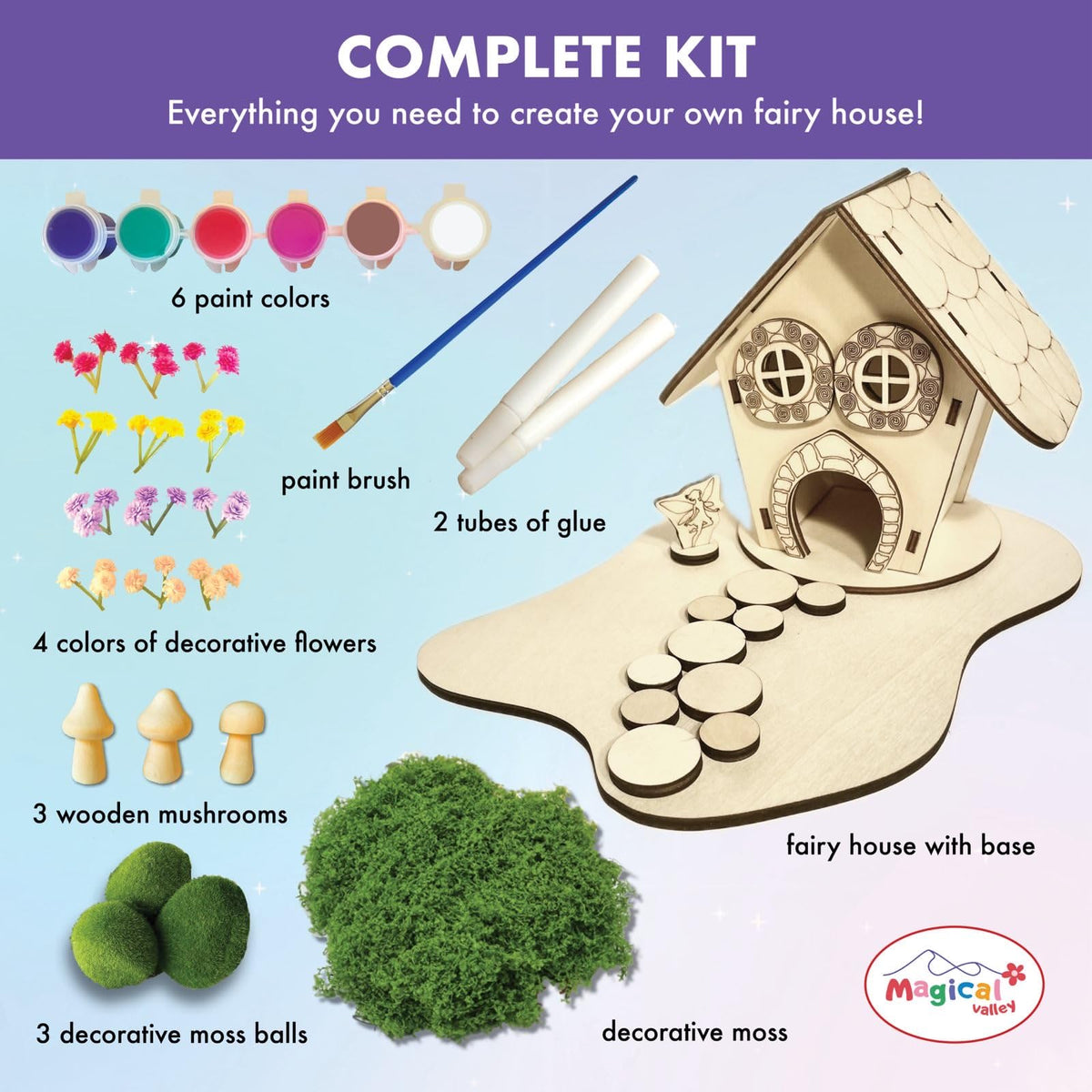 Magical Valley Fairy House paint set with vibrant colors for lively art.