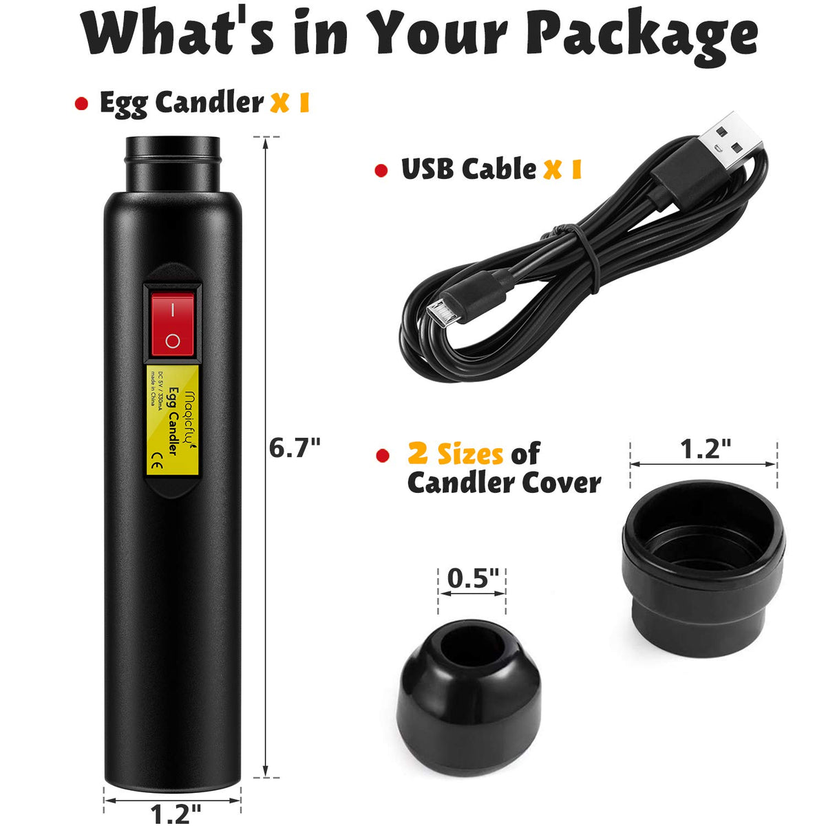 Magicfly egg candler with top button for easy, stable operation.