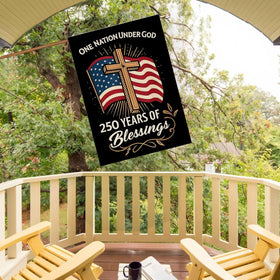 MAGJIUKE American flag artwork with cross motif adds meaningful outdoor accent.